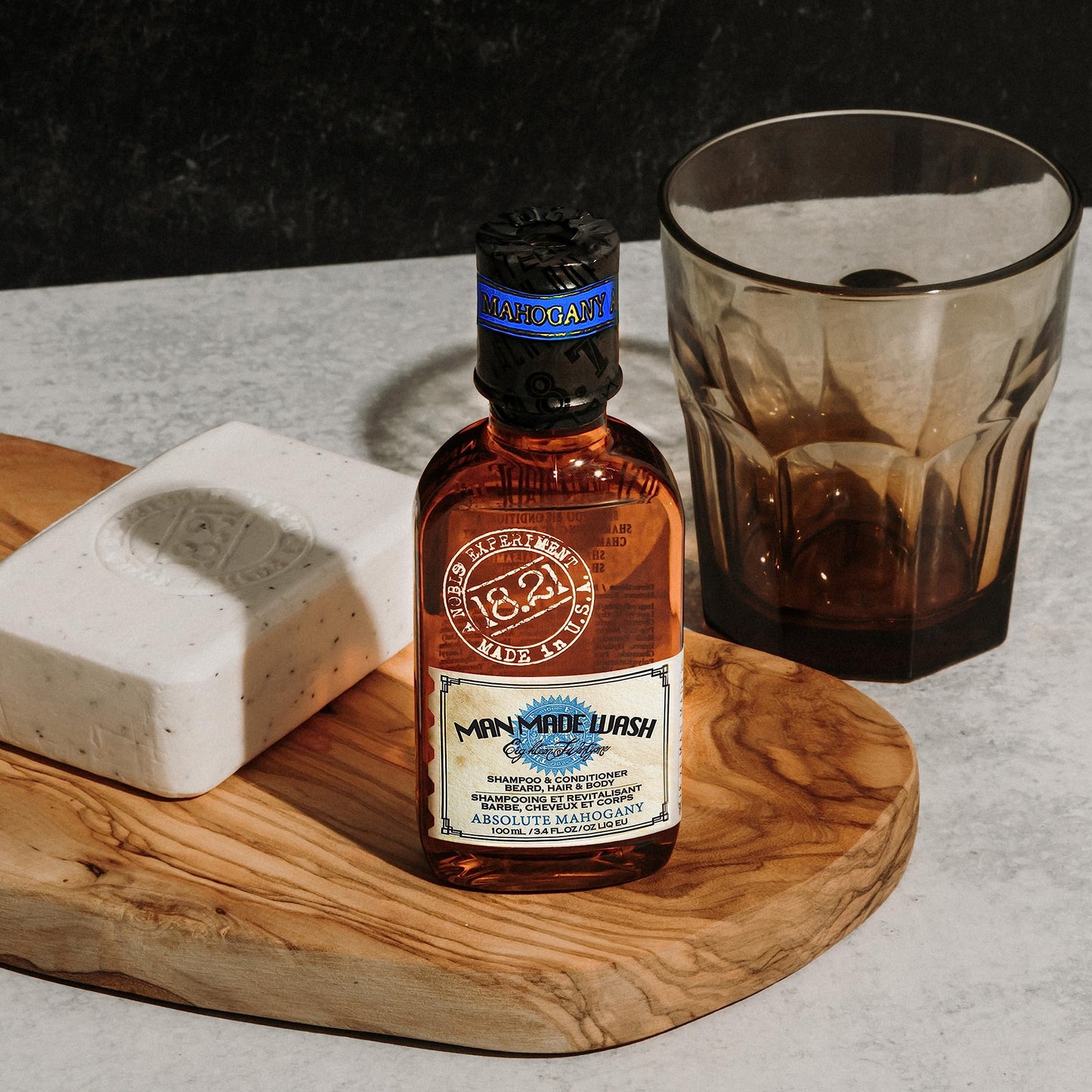 18.21 Man Made Original Absolute Mahogany 3-in-1 Body Wash, Shampoo, & Conditioner for Men, All Hair & Skin Types, Strengthens and Moisturizes in a Manly Aroma, 3.4oz