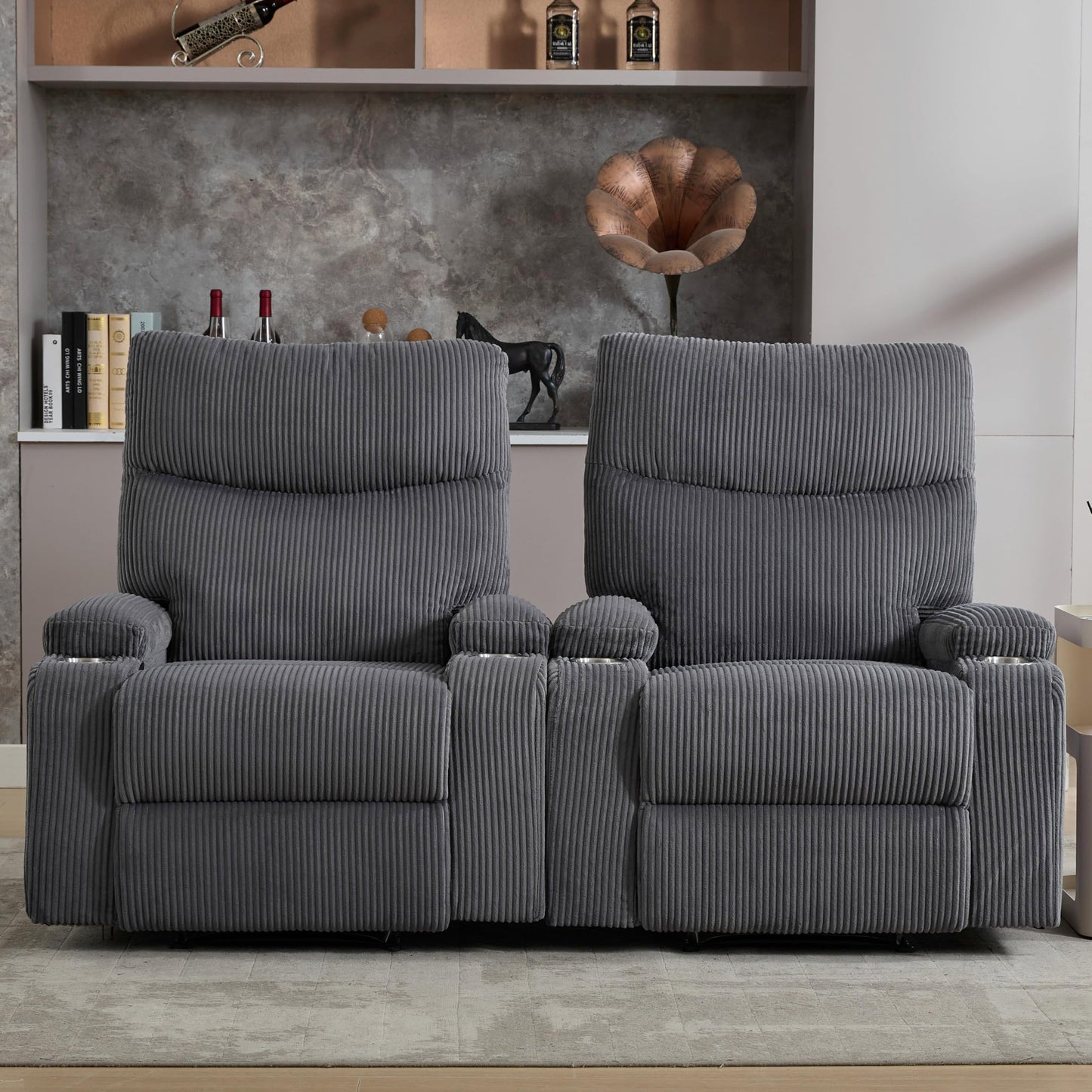 2 Pcs Recliner Chair, Manual Sofa-3 Comfortable Seating Positions, Ideal for Living Room, Office, RV, or Home Theater, Oversized Recliner Chairs for Adults(Dark Grey)