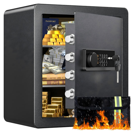 2.0 Cubic Feet Home Safe with Fireproof Money Bag, Steel Security Safe Box for Cash Document Valuables, Digital Lock Box with Electronic Keypad, Anti-theft Alarm System, Removable Shelves