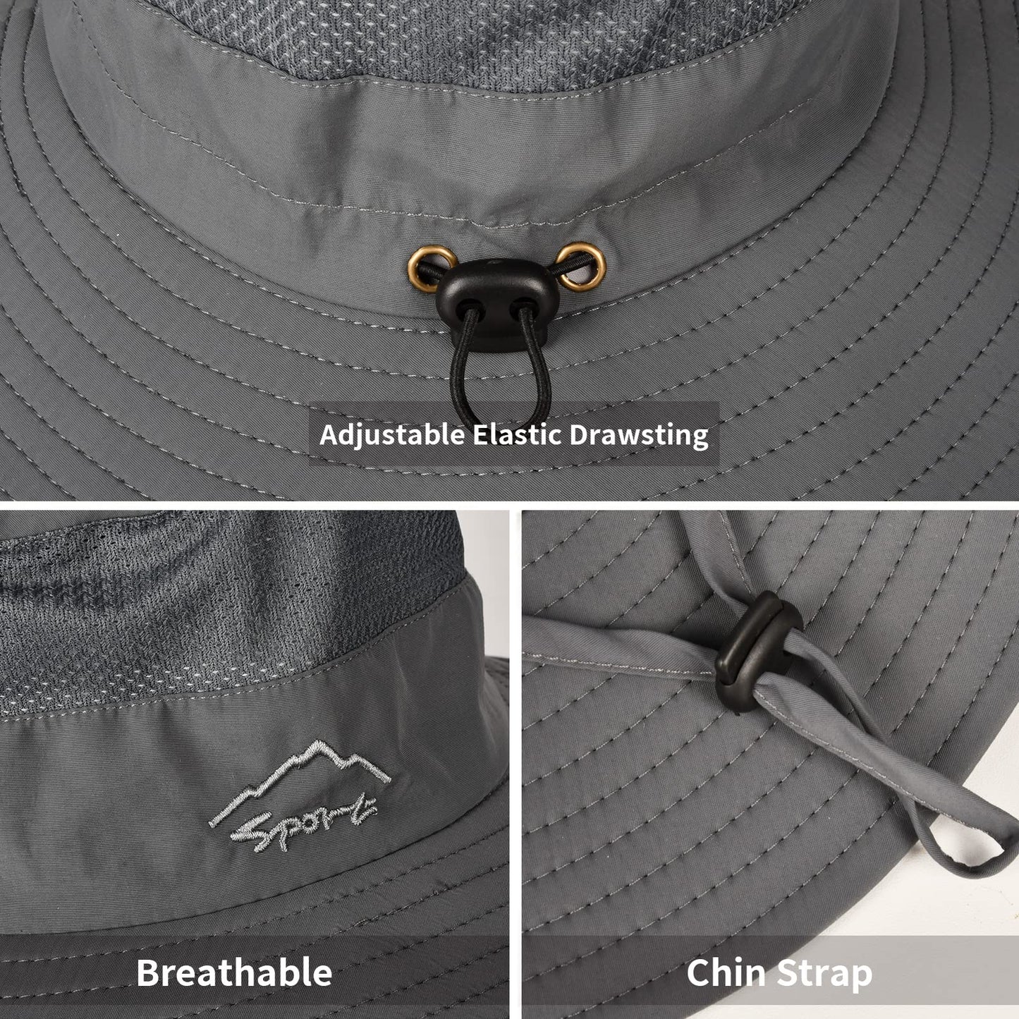2 Pack Sun Hats for Men Women Fishing Hat UPF 50+ Breathable Wide Brim Summer UV Protection Hat Black/Dark Grey