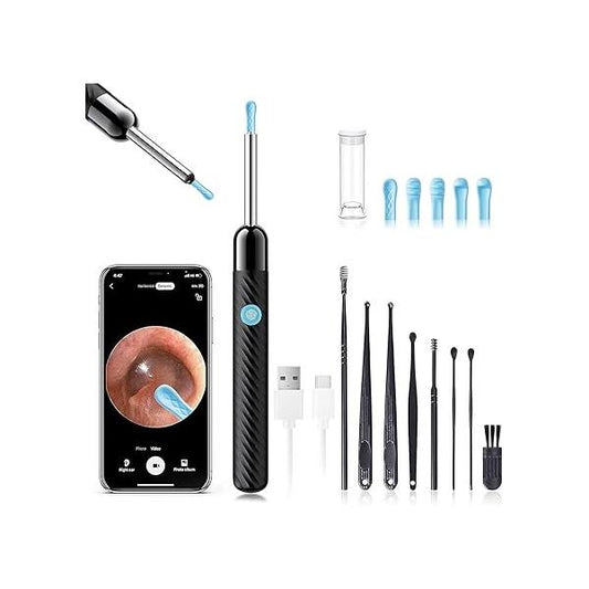 Ear Wax Removal - Earwax Remover Tool with 8 Pcs Ear Set - Ear Canal Cleaner with 1080P Camera - FSA HSA Eligible - Ear Cleaning Kit with 6 Ear Spoon - Ear Camera for iOS & Android (Black)